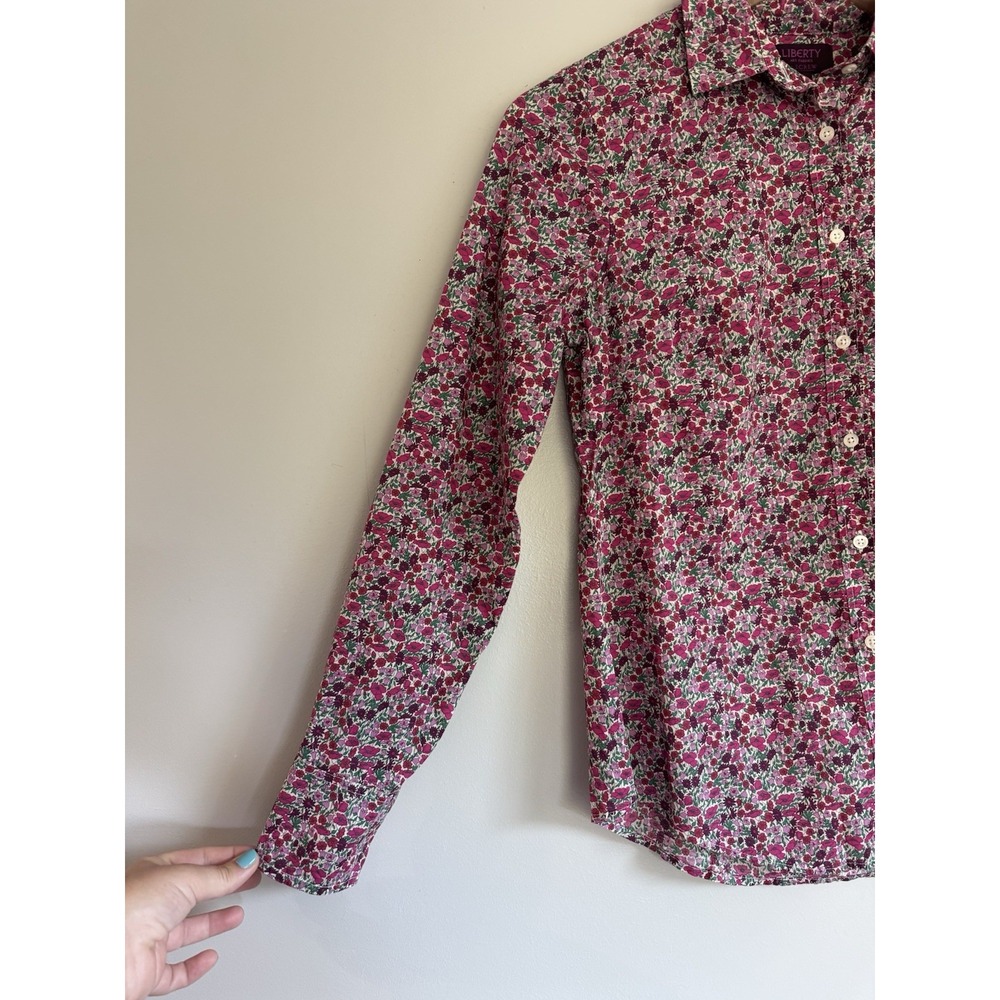 J Crew Liberty Women's Pink Red Floral Button Up Long Sleeve Shirt Colorful Sz 2 - Picture 2 of 6